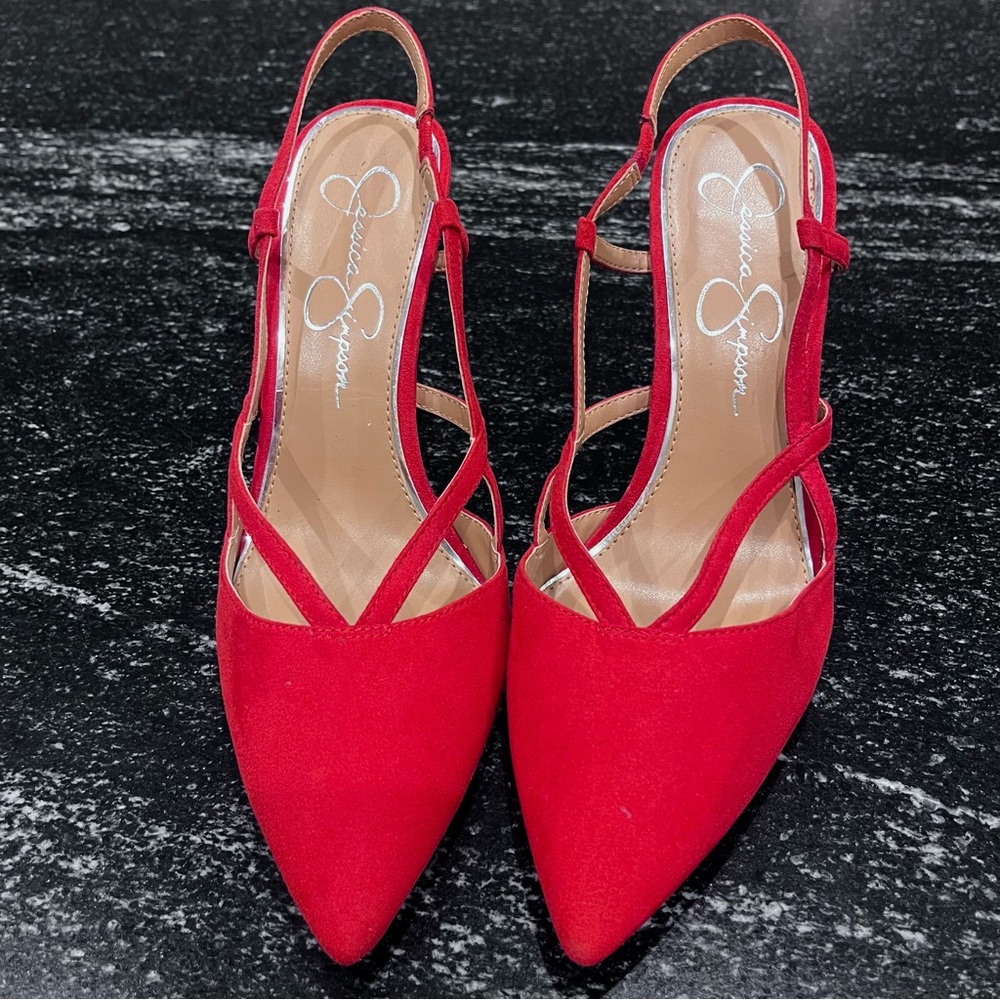 Simpson Suede Red Slingback Pumps with Straps Size 10